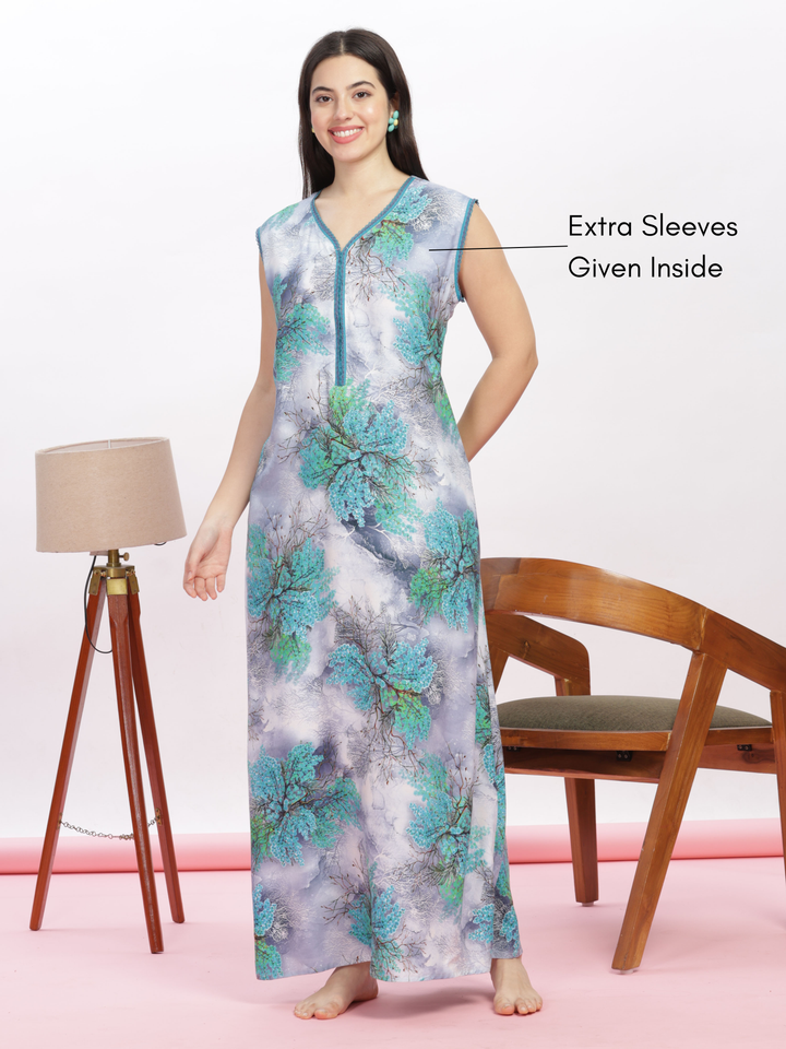 Trendy Cool Green Sleeveless Nighty for Women
