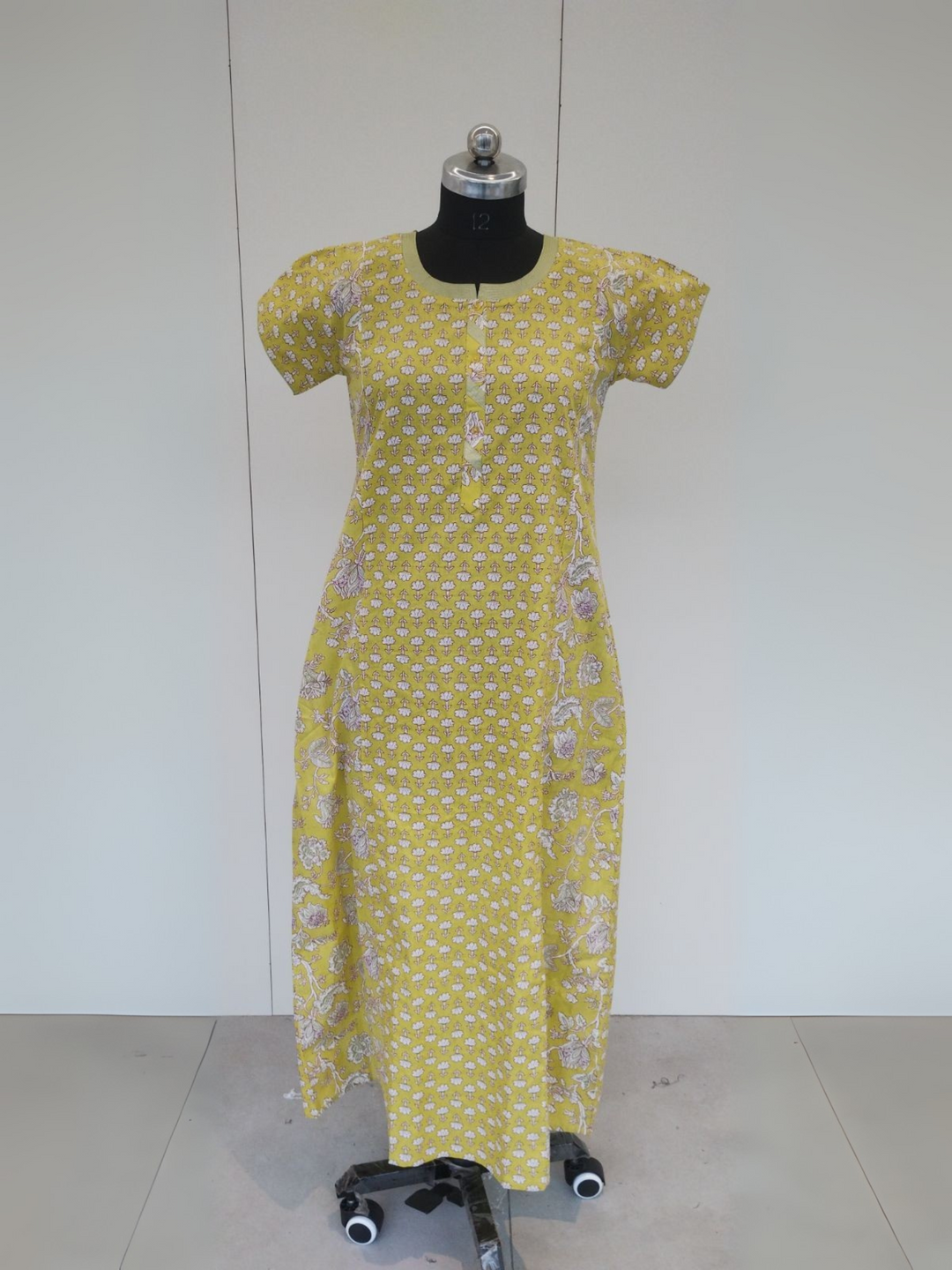 Mustard Yellow Floral Print Pure Cotton Nighty For Women