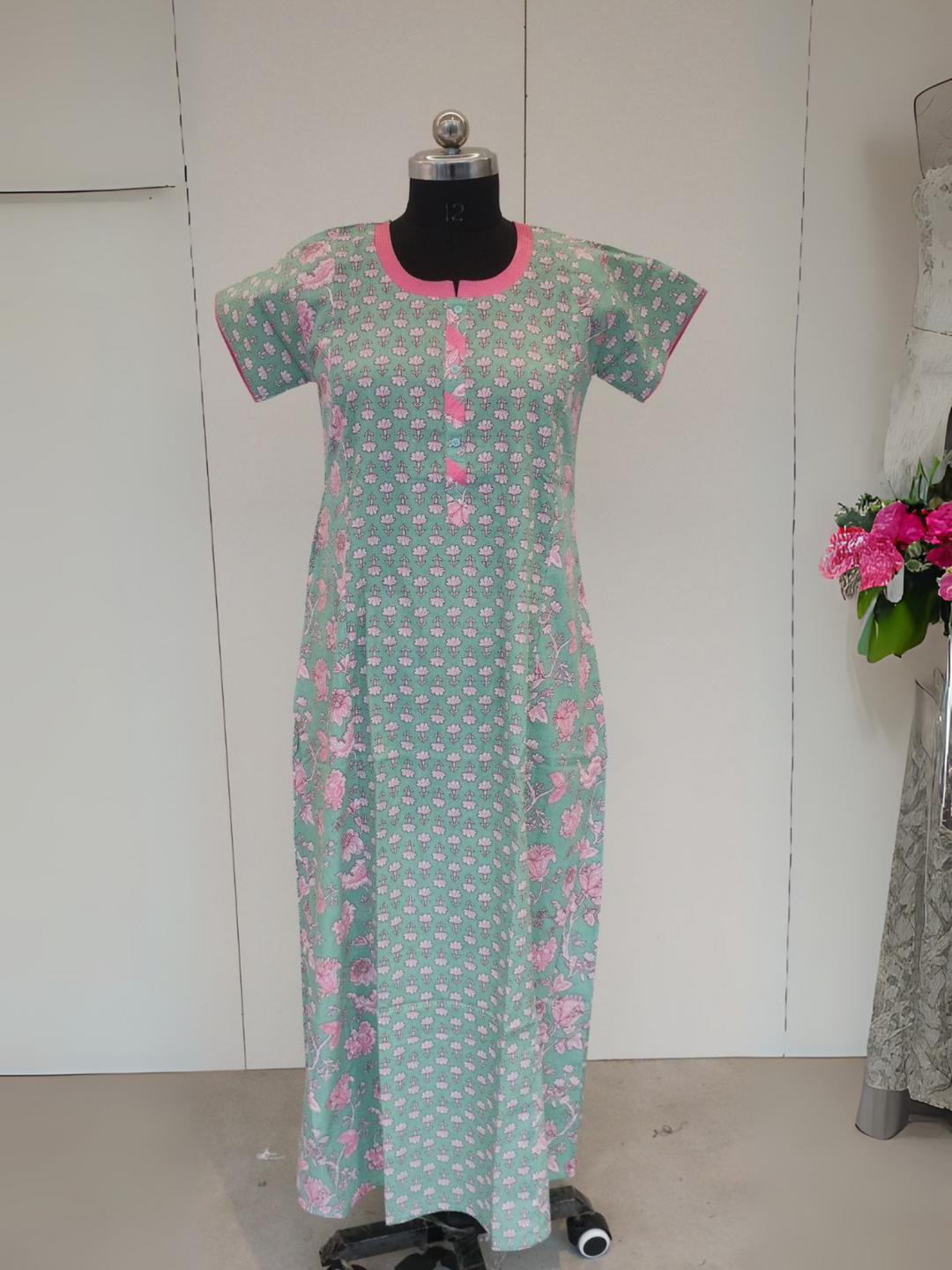 Classy Mint Green Pure Cotton Nighty for Women