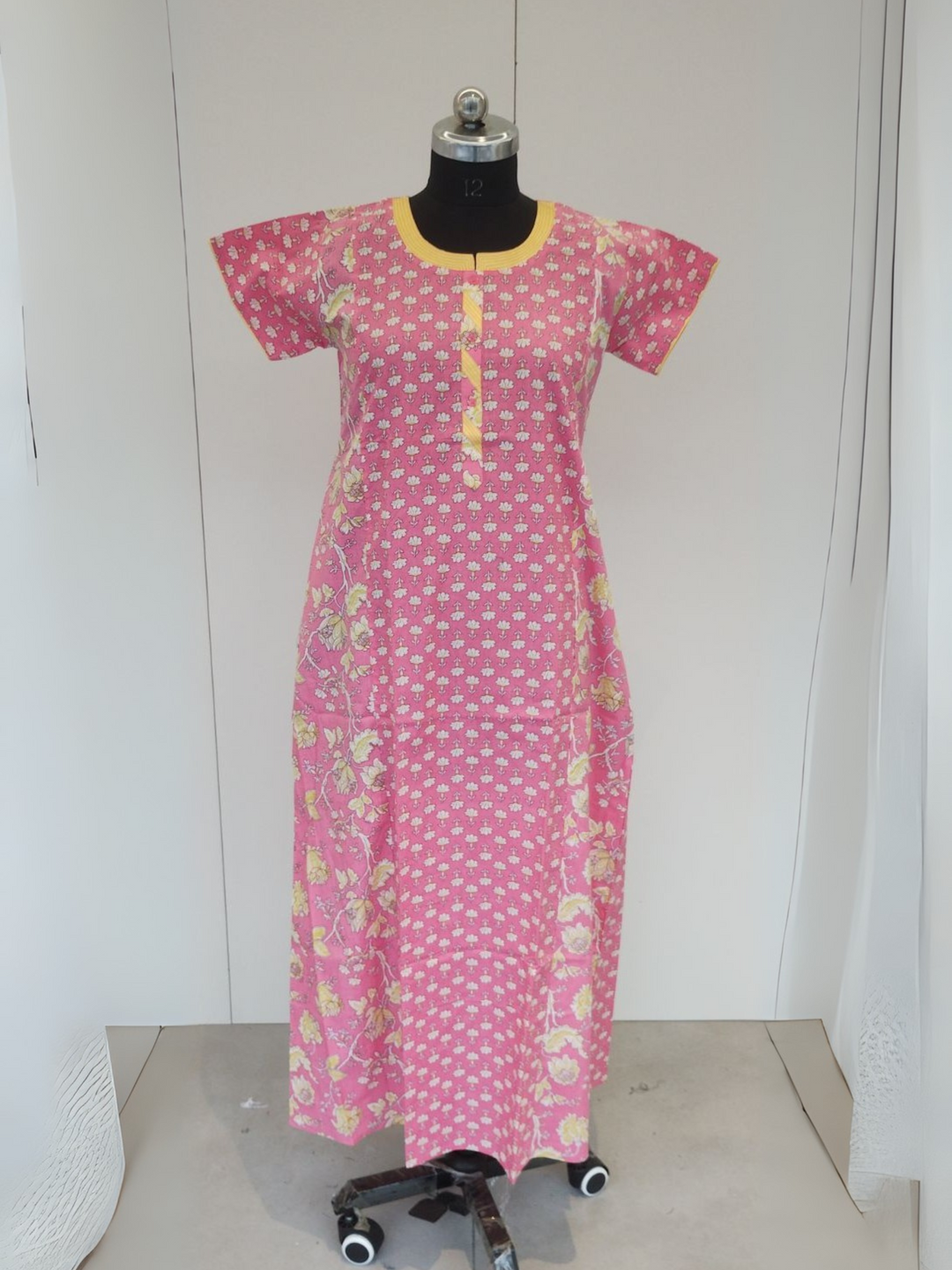 Coral Pink Pure Cotton Night Dress For Women