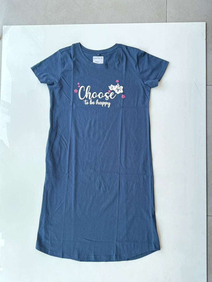 Denim Blue Cotton Short Nighty for Women Knee Length Plus Size