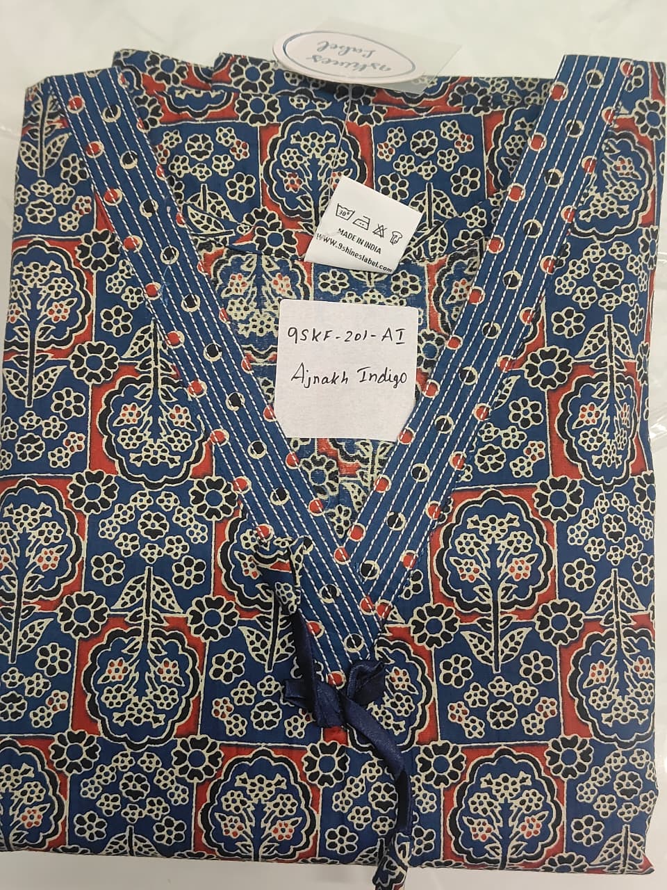 Ajrakh Indigo Pure Cotton Kaftan Dress for Women Comfortable Fit