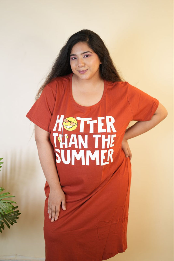 Relaxed Fit Sunset Brown Cotton Short Nightdress for Women