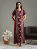 Wine Alpine Designer Nighty for Women with Floral Stripe Print