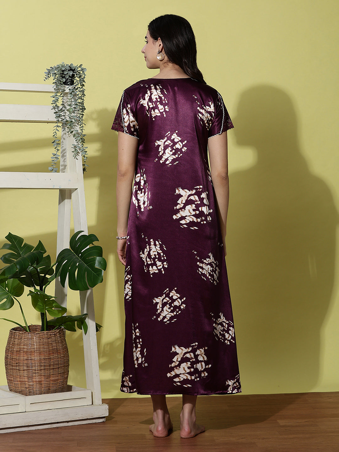 Classy Best Satin Nighty for Women in Rich Wine Purple