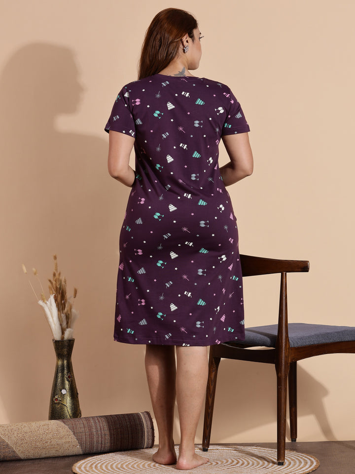 Premium Wine Short Cotton Night dress for Women