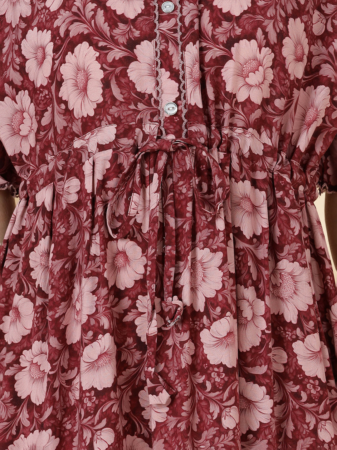 Wine red frock style soft nighty for women in rayon