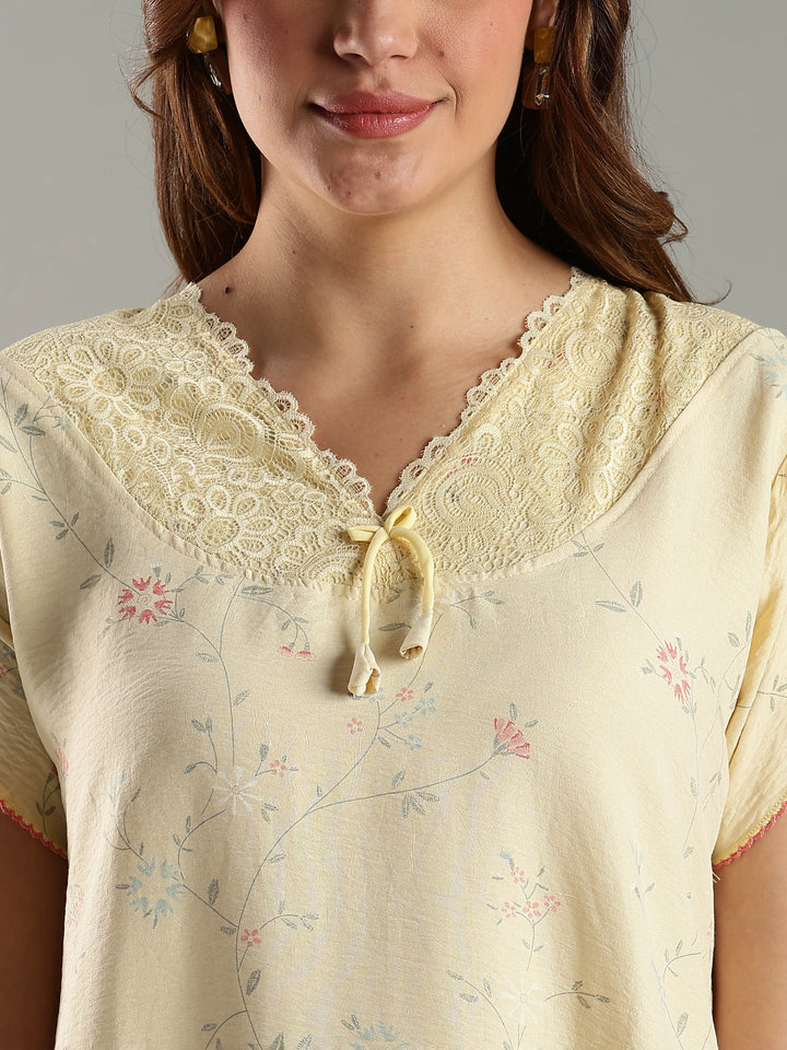 Soft Yellow Women’s Nightdress in Bamboo Cotton Fabric