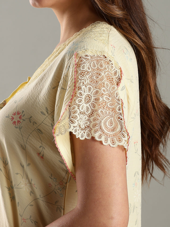 Soft Yellow Women’s Nightdress in Bamboo Cotton Fabric