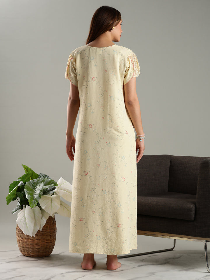 Soft Yellow Women’s Nightdress in Bamboo Cotton Fabric
