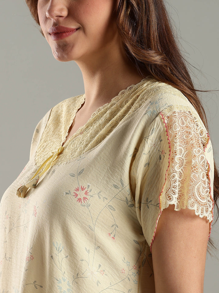 Soft Yellow Women’s Nightdress in Bamboo Cotton Fabric