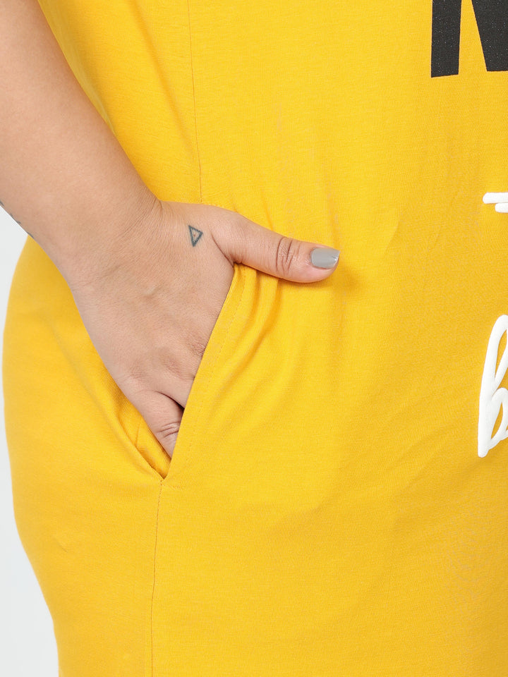 Fire Yellow Cotton Printed Short Nighty for Women