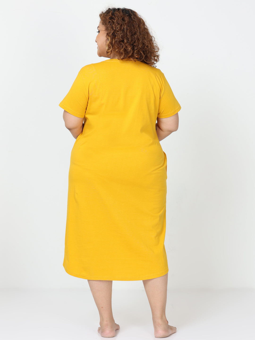Fire Yellow Cotton Printed Short Nighty for Women