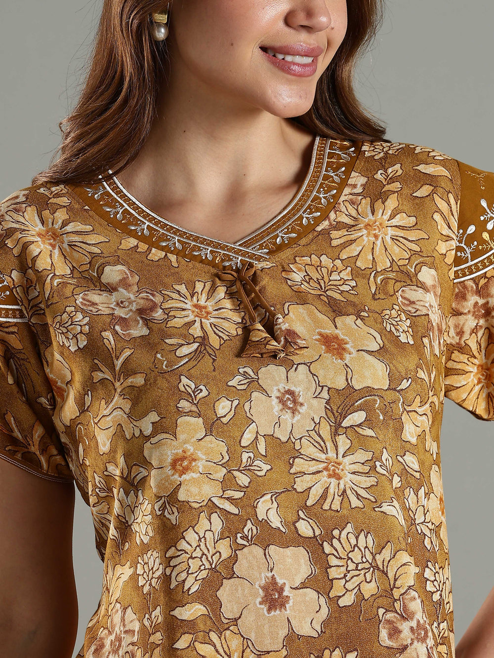 Yellow Designer Maxi Night Dress For Women