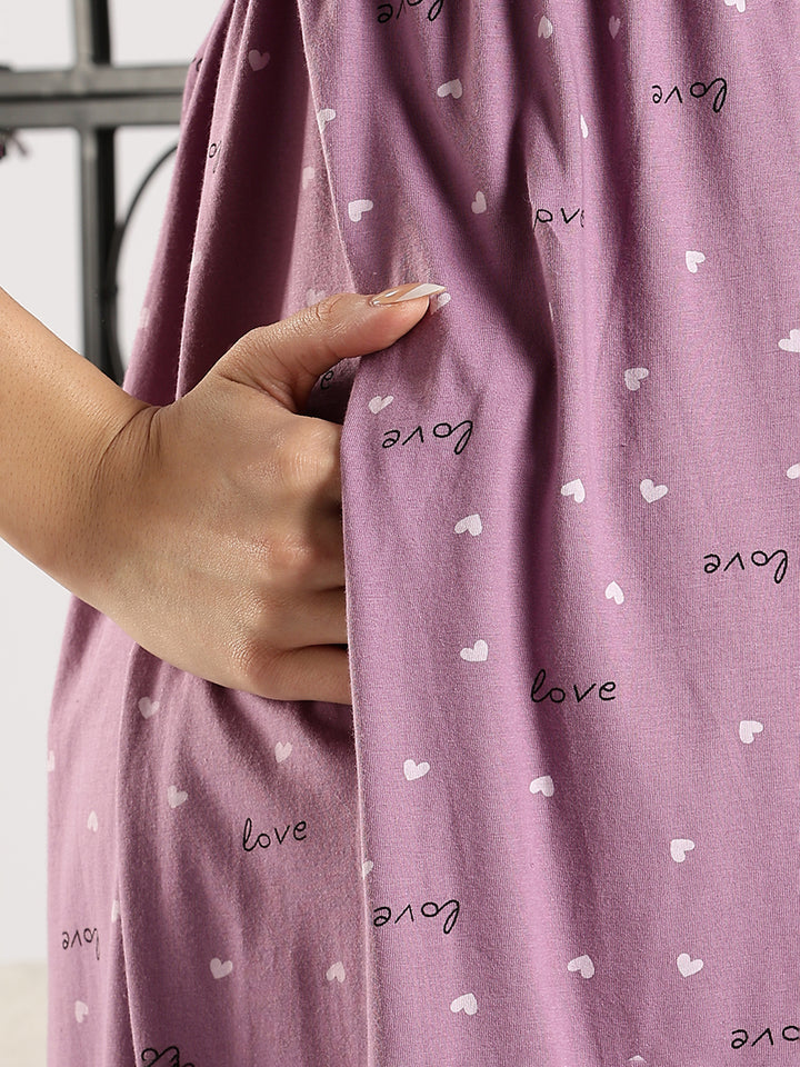 Lavender Hearts Feeding Maternity Nighty dress
