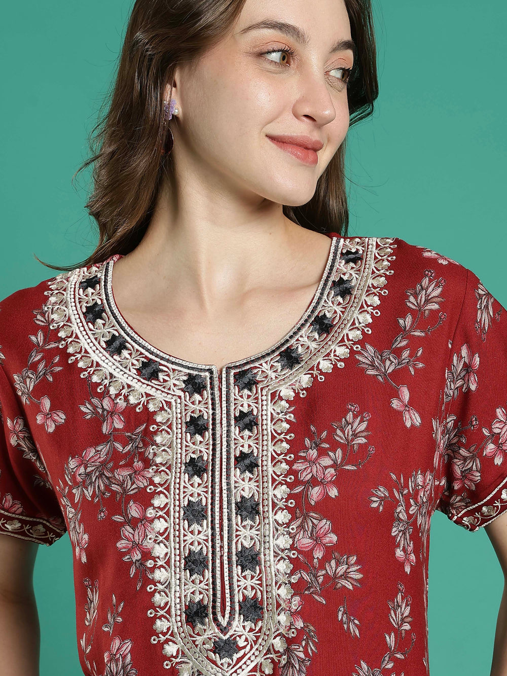 A-line perfect fit rust floral alpine nighty for women