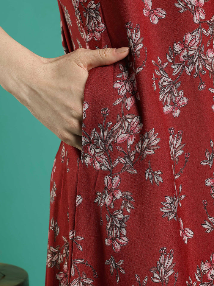 A-line perfect fit rust floral alpine nighty for women