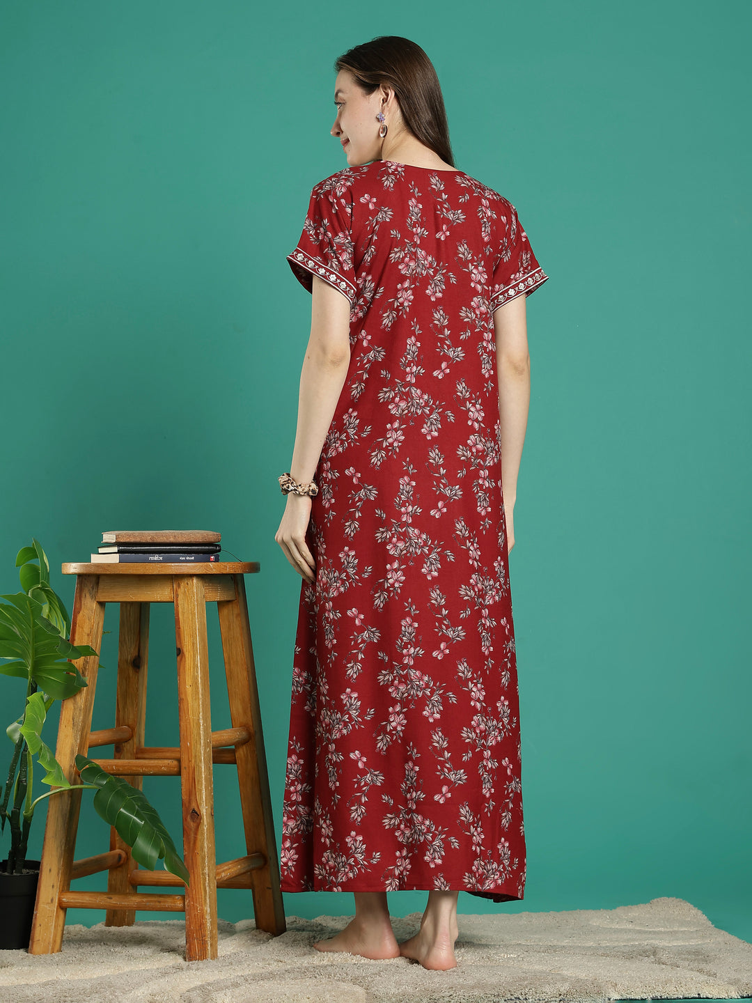 A-line perfect fit rust floral alpine nighty for women