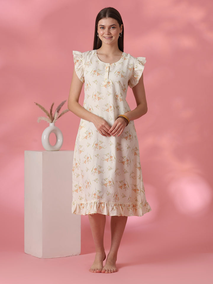 Dreamy yellow floral A line nightdress for women online