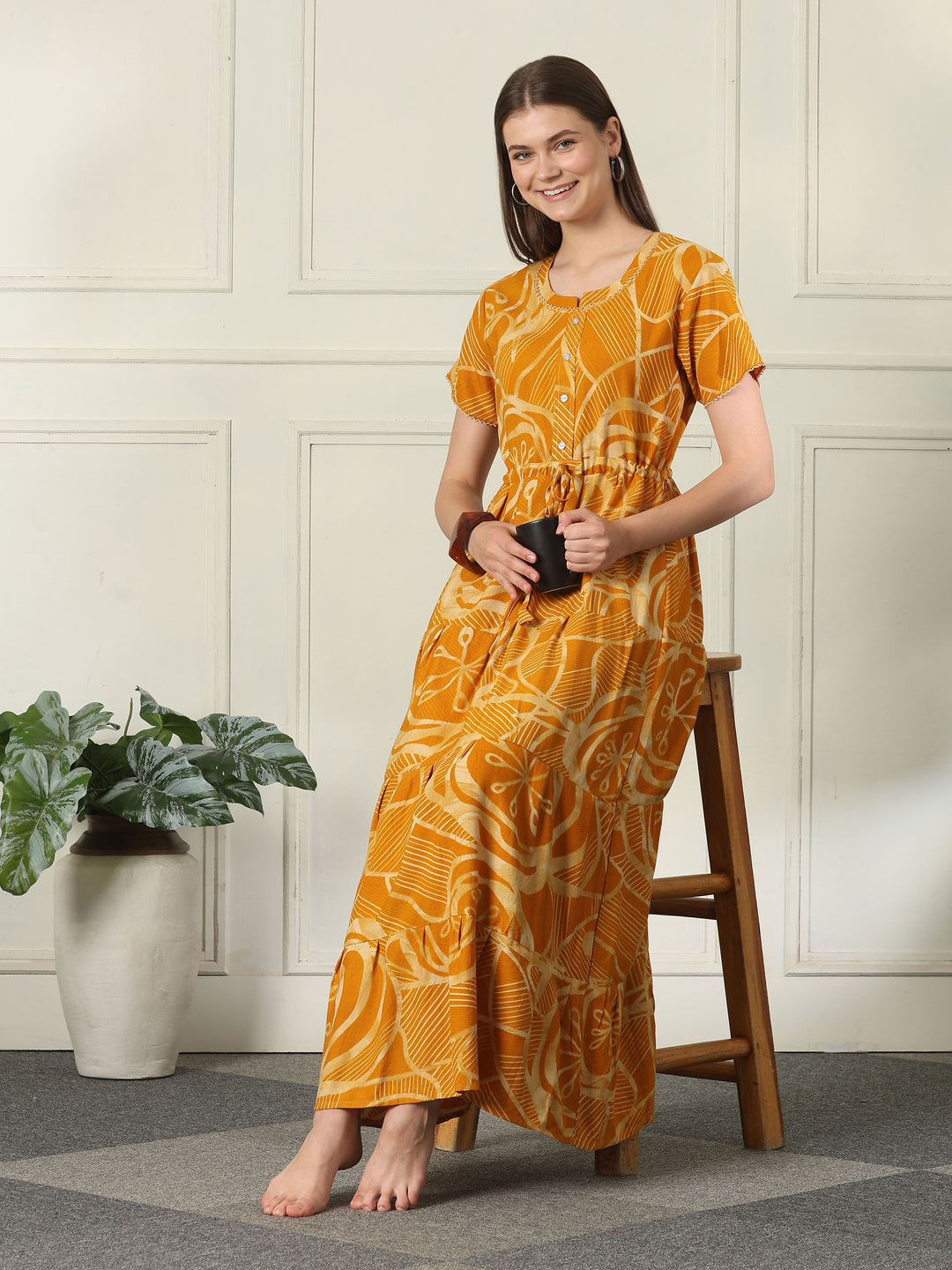 Geometric frock style designer nighty for women online