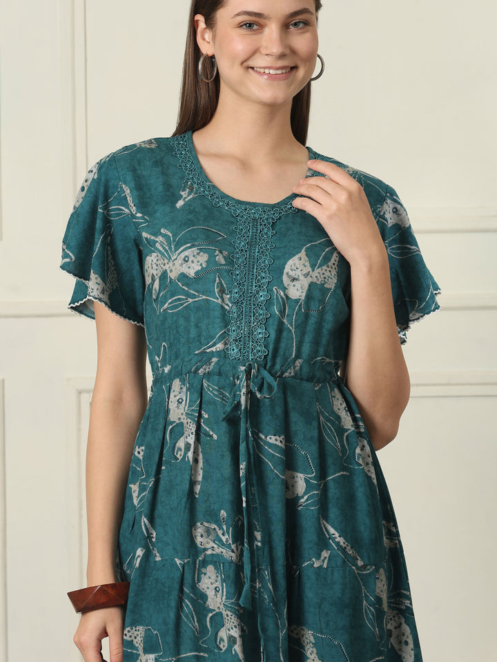 Alpine frock style nighty for women with flutter sleeves