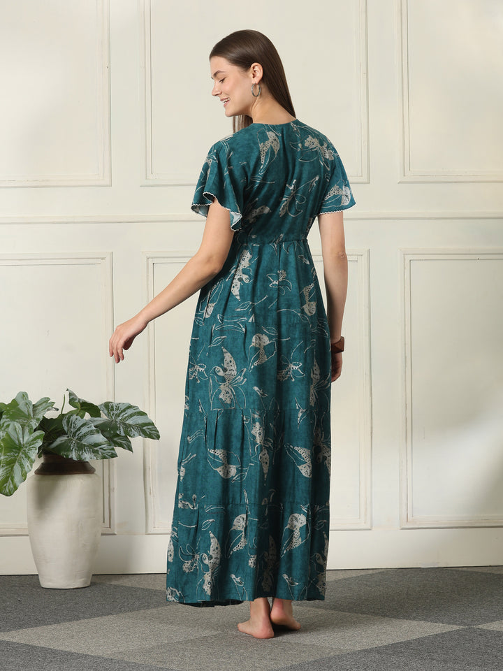 Alpine frock style nighty for women with flutter sleeves