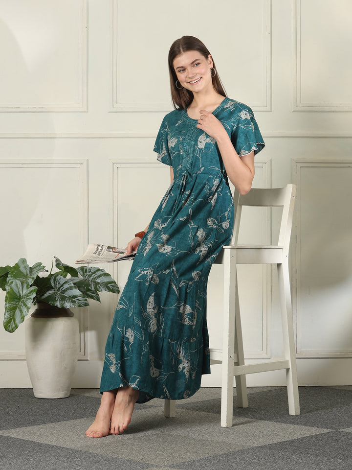 Alpine frock style nighty for women with flutter sleeves
