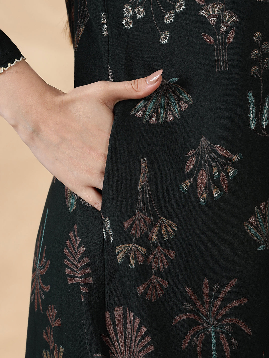 Emerald Green Alpine Floral Fancy Nighty For Women