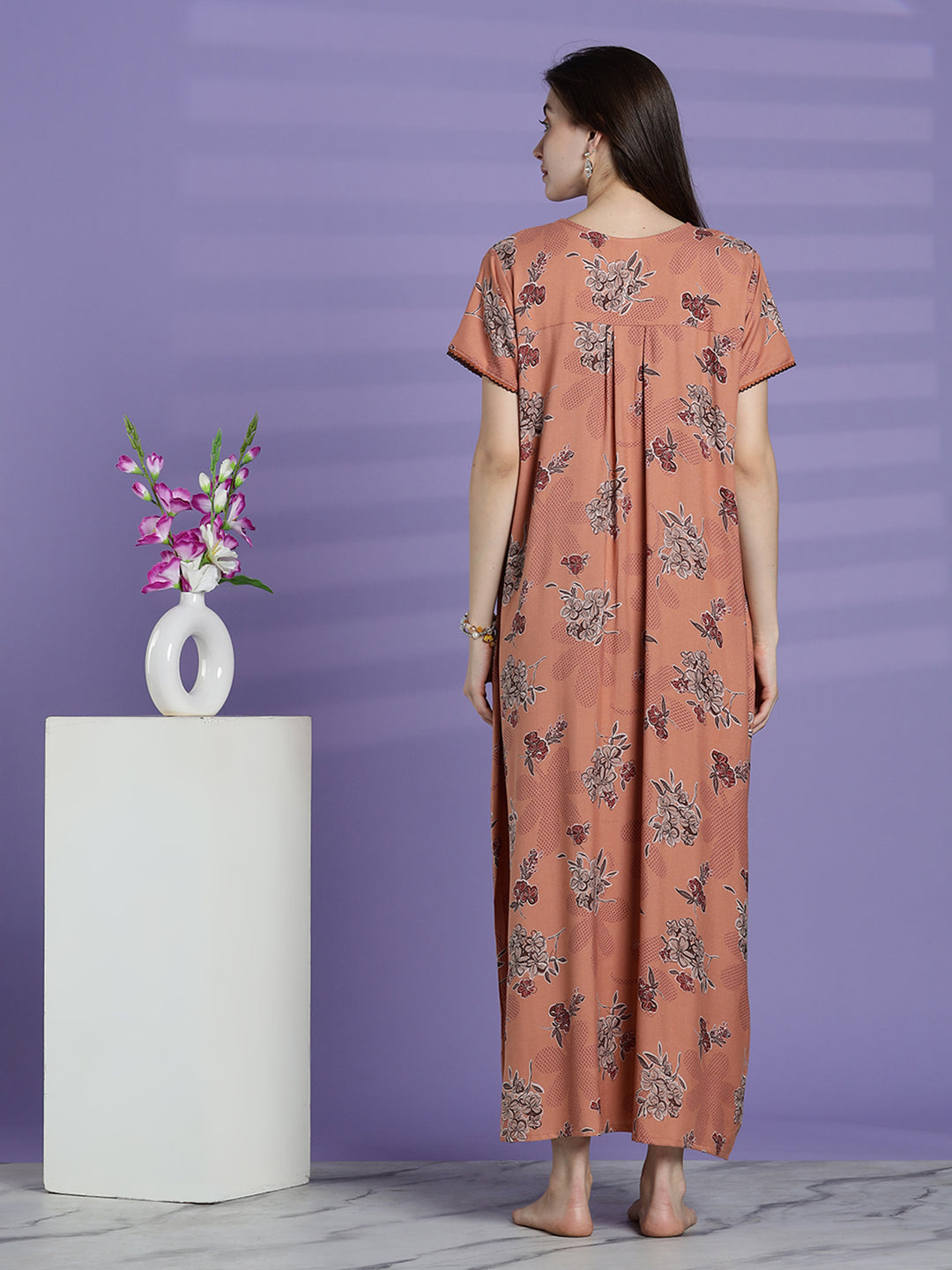 Mustard peach alpine floral nightwear for women