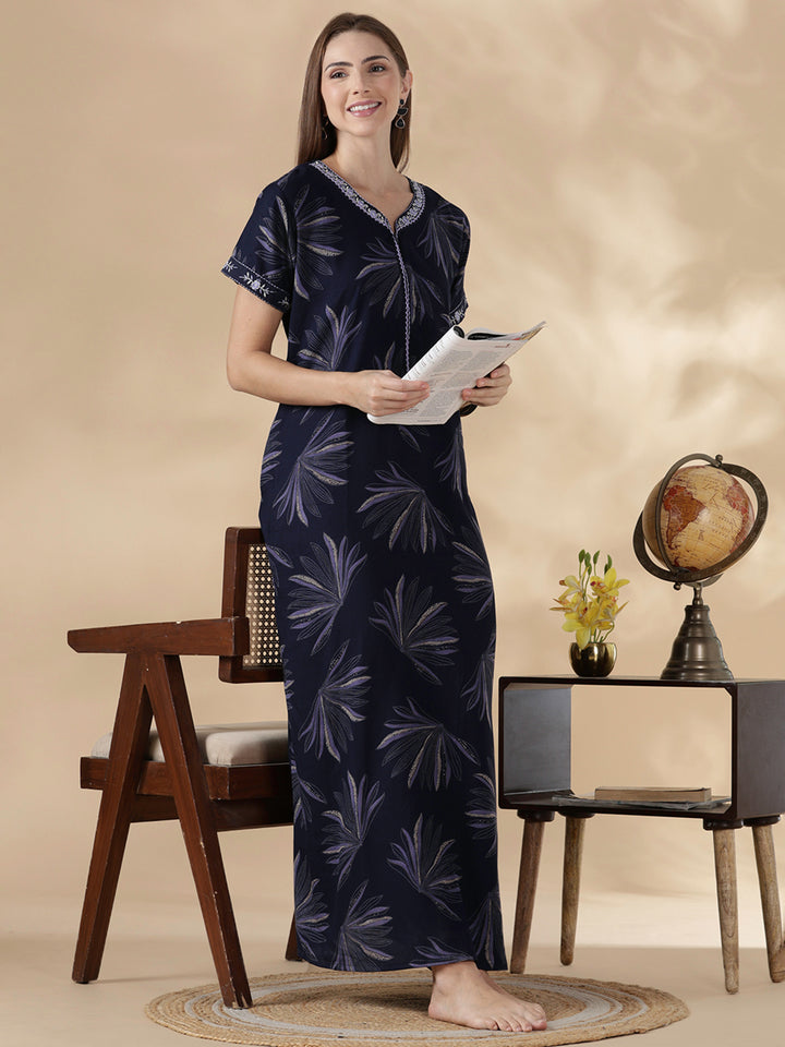Dusk navy alpine floral comfortable feeding nighty for women