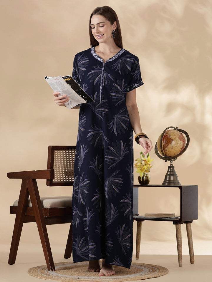 Dusk navy alpine floral comfortable feeding nighty for women