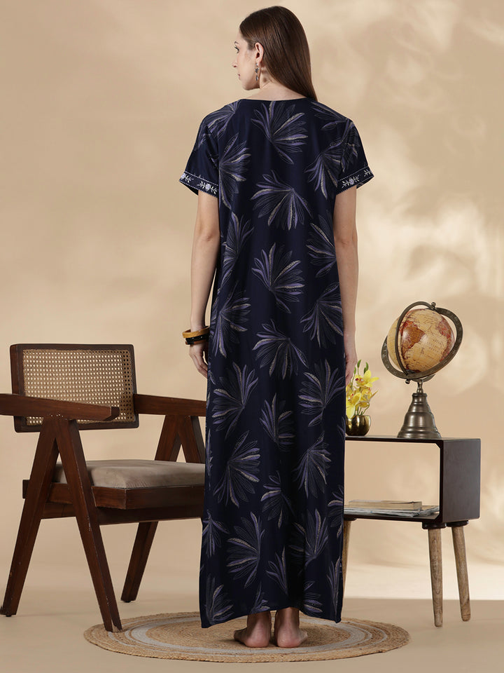 Dusk navy alpine floral comfortable feeding nighty for women