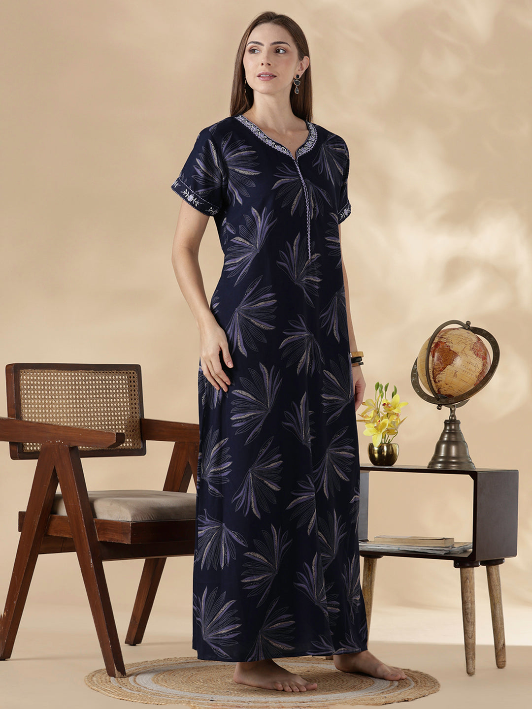 Dusk navy alpine floral comfortable feeding nighty for women