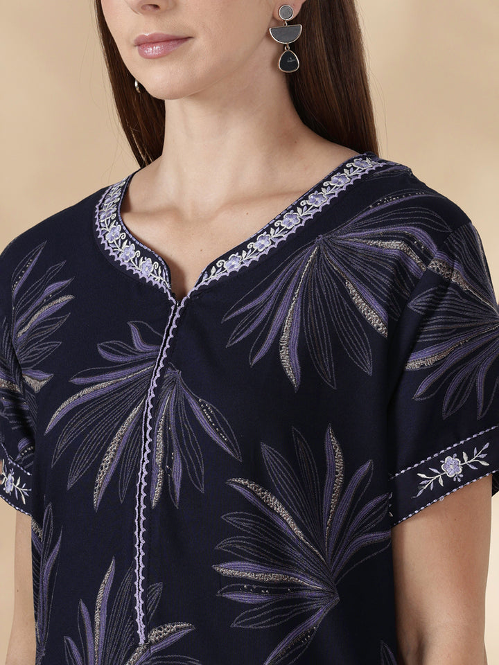 Dusk navy alpine floral comfortable feeding nighty for women
