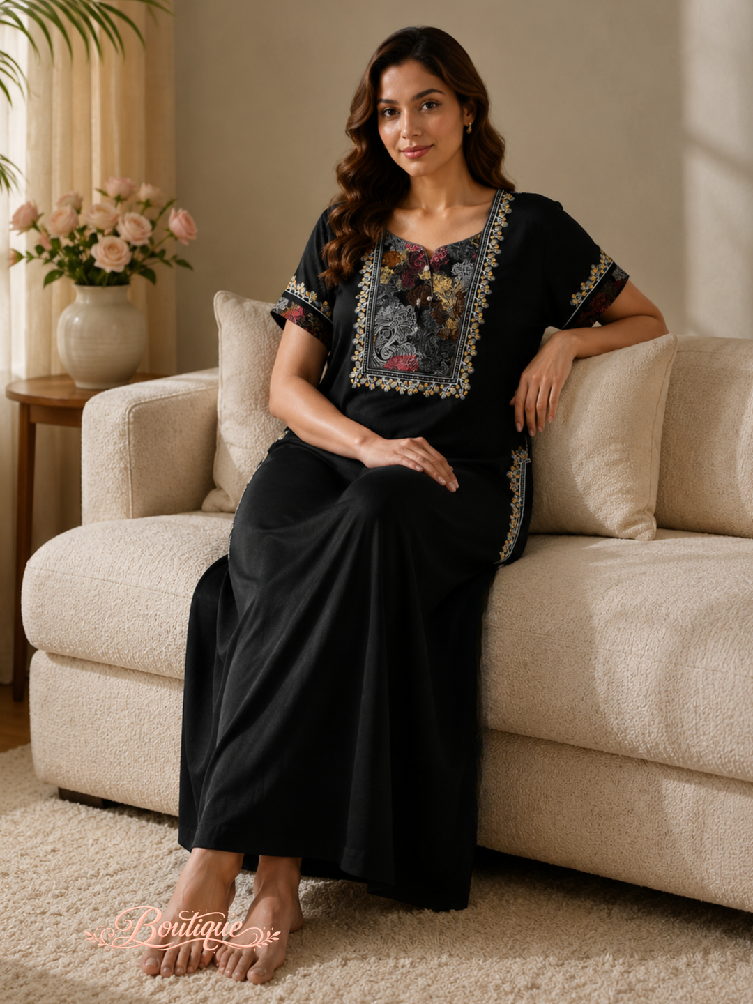 Black designer alpine night wear for women