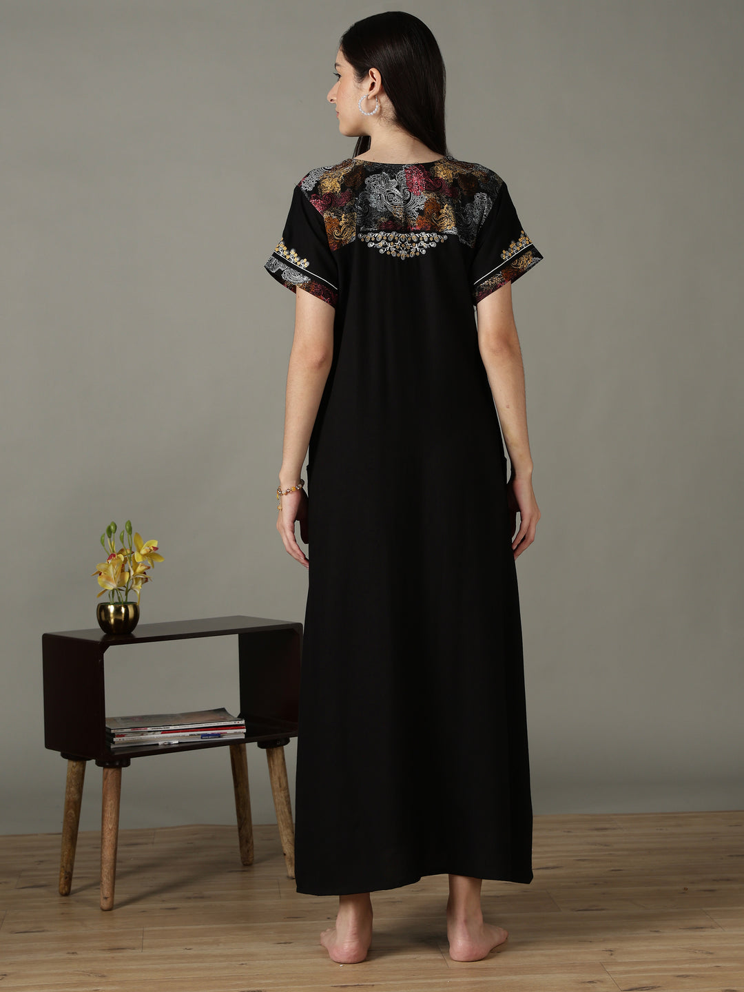 Black designer alpine night wear for women