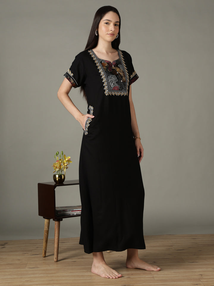 Black designer alpine night wear for women