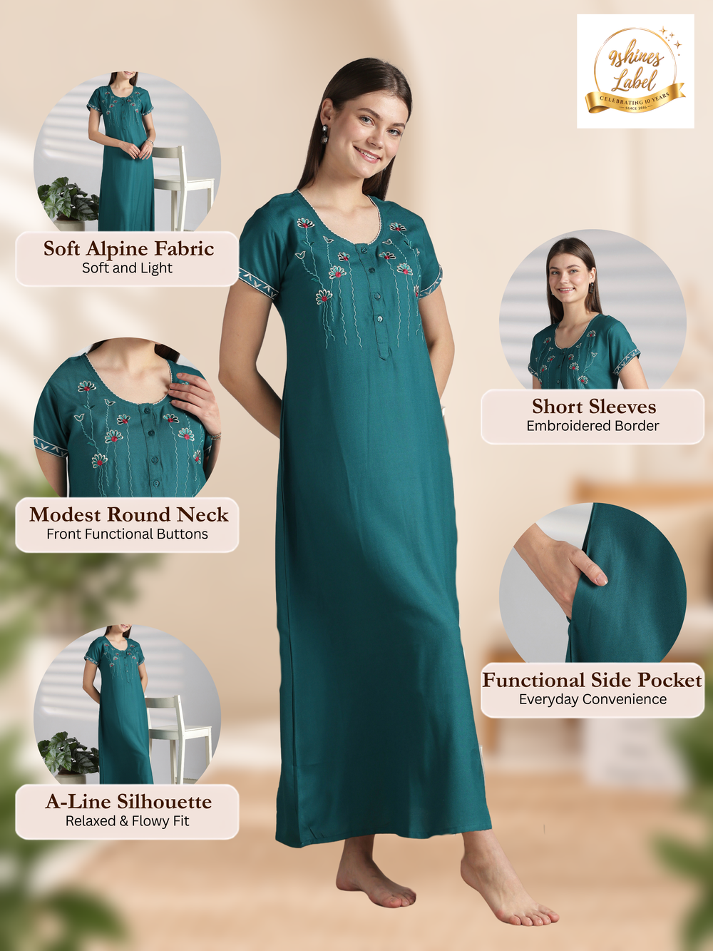 Alpine nighty for women with relaxed A line silhouette
