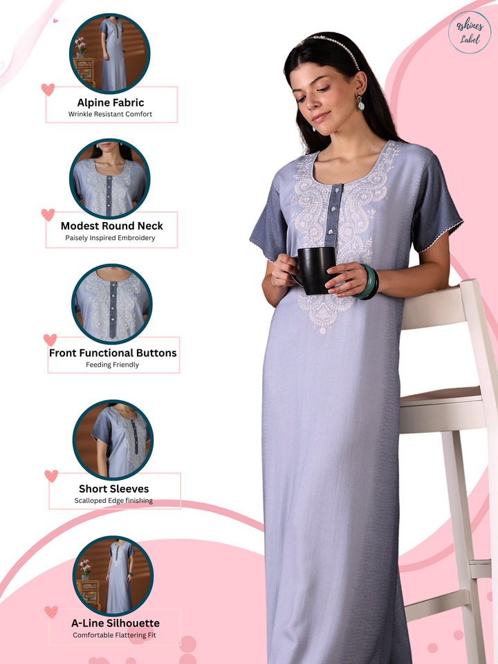 Whisper grey alpine sleepwear for women in a soft night dress style
