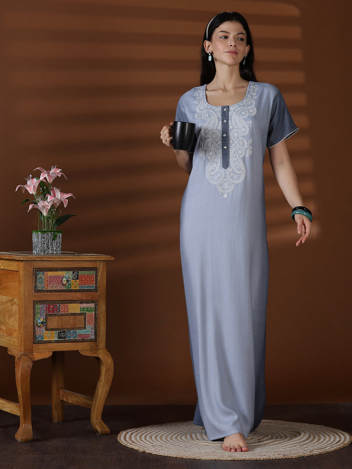 Whisper grey alpine sleepwear for women in a soft night dress style