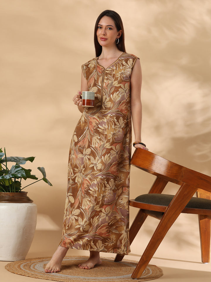Elegant and premium yellow alpine nightydress for women