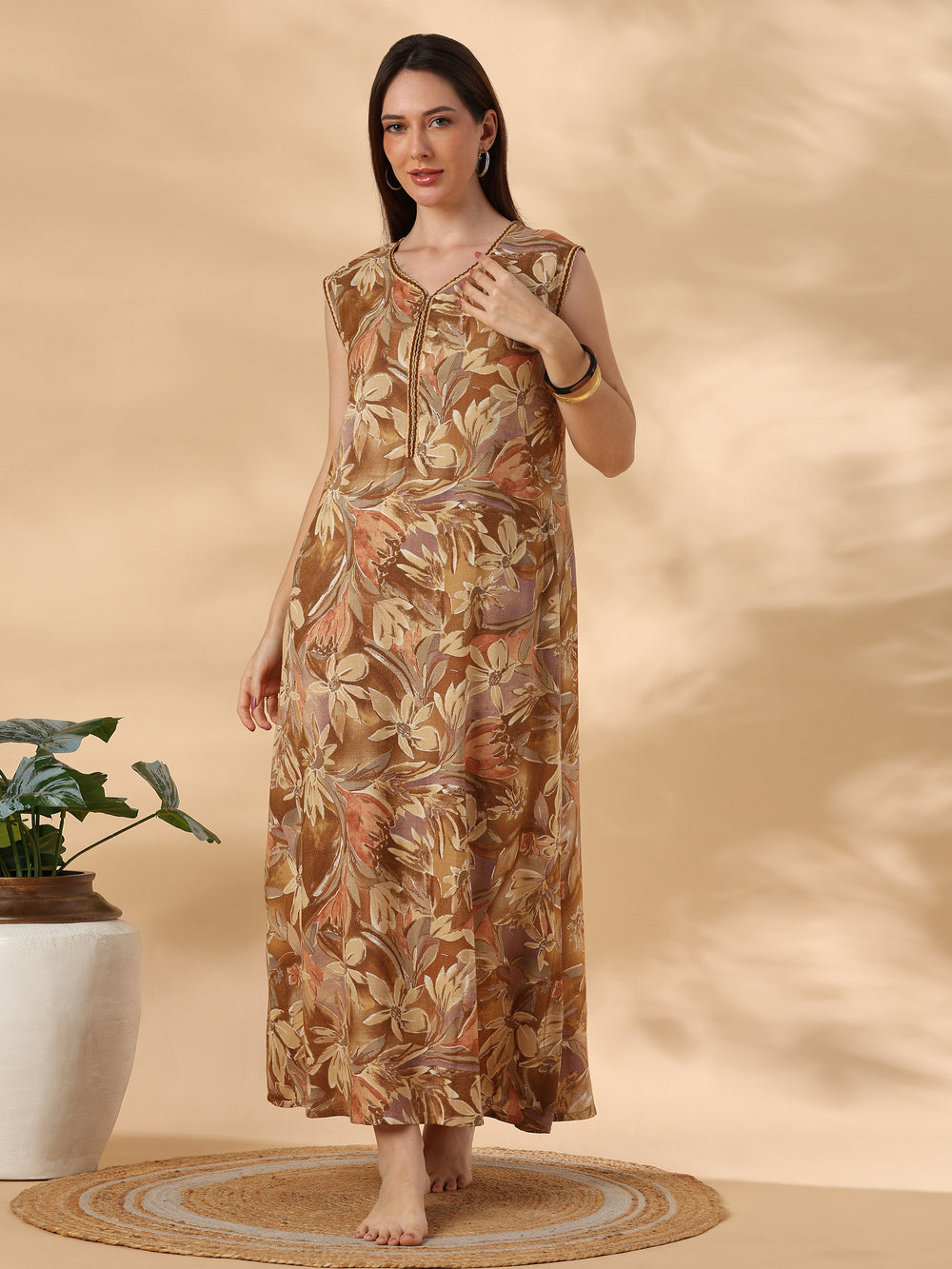 Elegant and premium yellow alpine nightydress for women