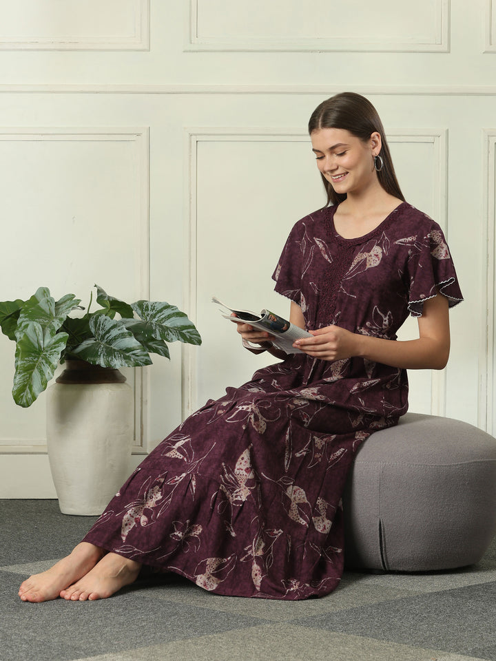 Alpine designer night dress for women with tiered hem