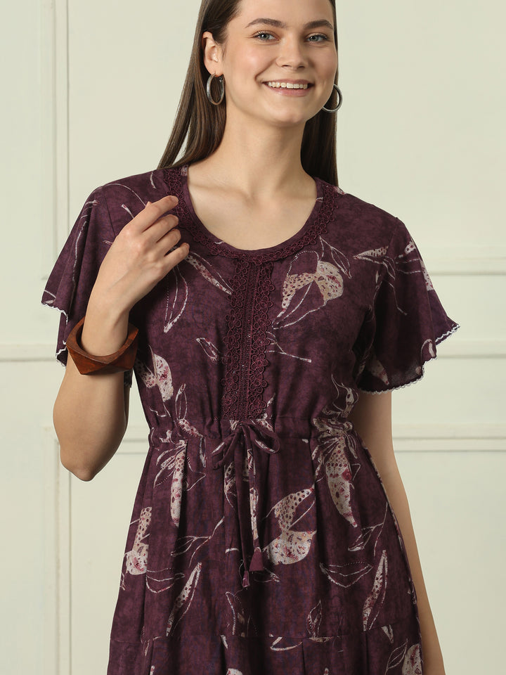 Alpine designer night dress for women with tiered hem