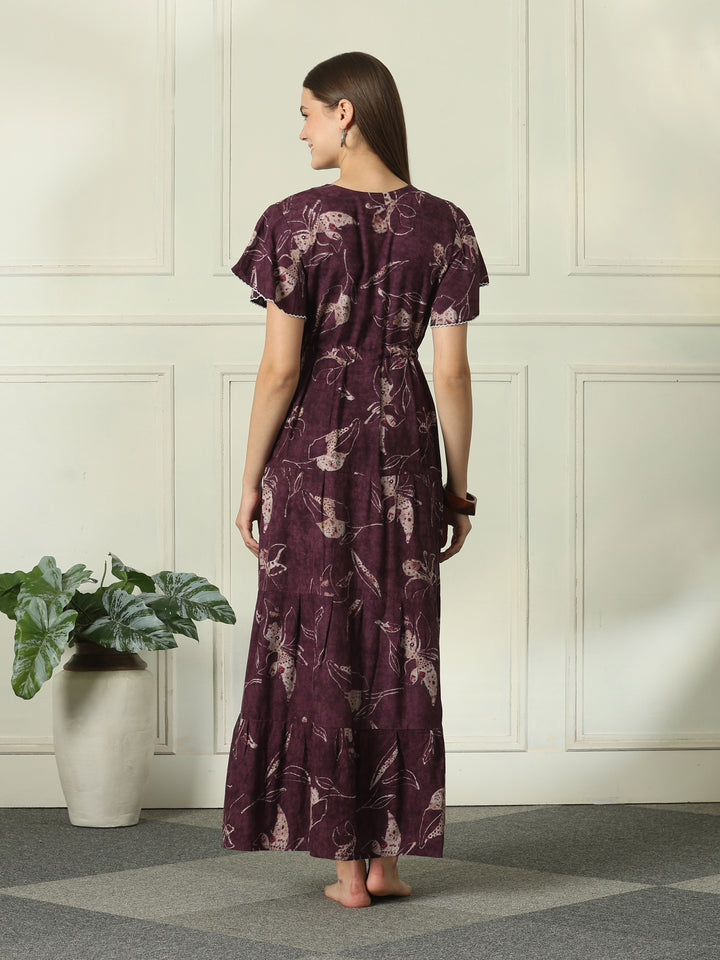 Alpine designer night dress for women with tiered hem