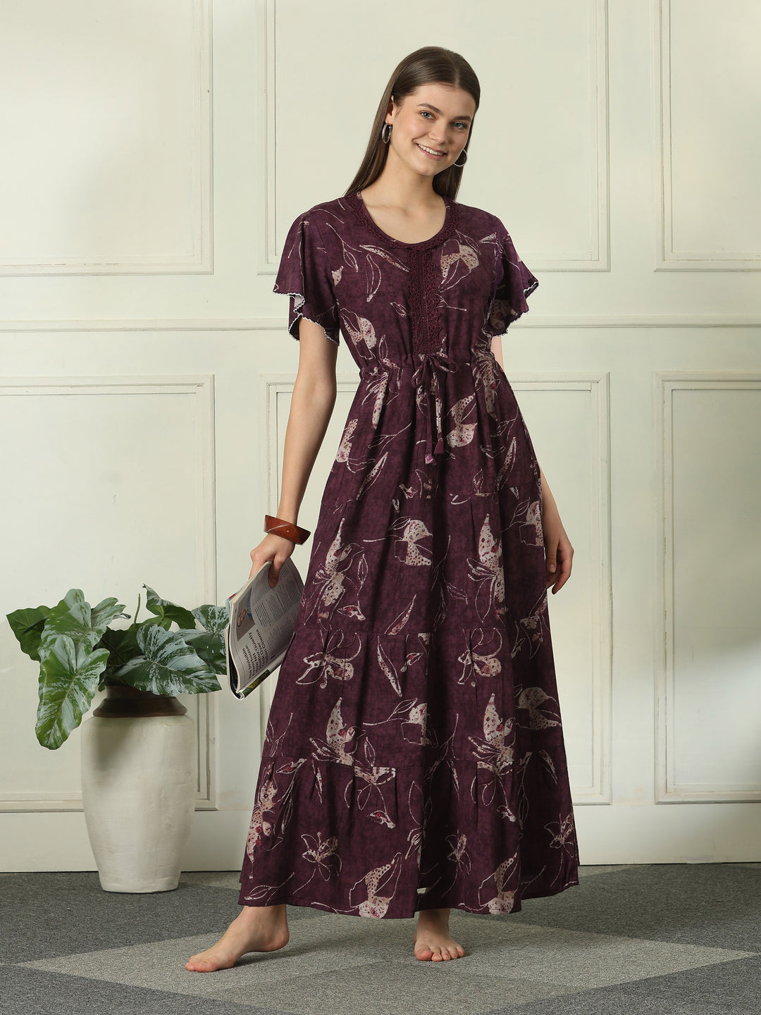 Alpine designer night dress for women with tiered hem