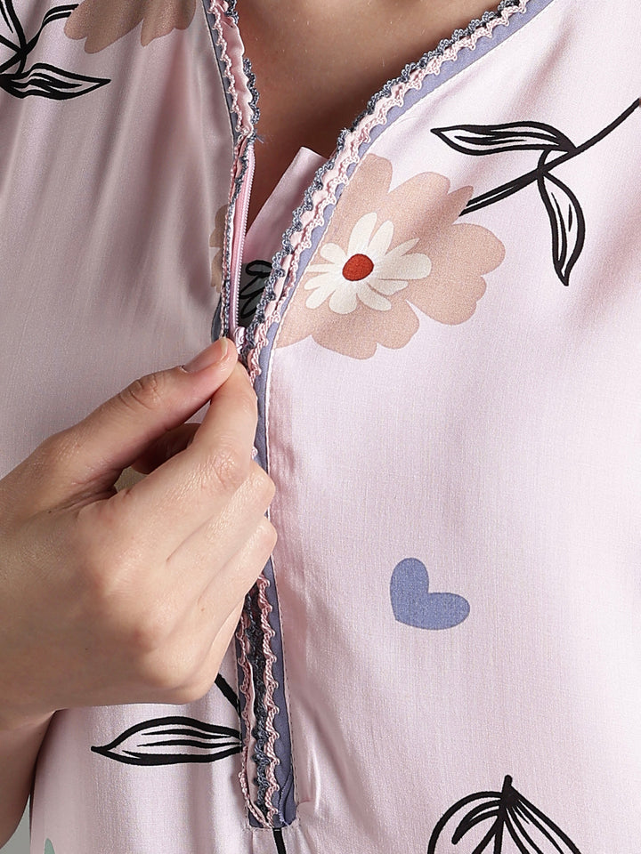 Rosy floral cool sleeveless nighty for women
