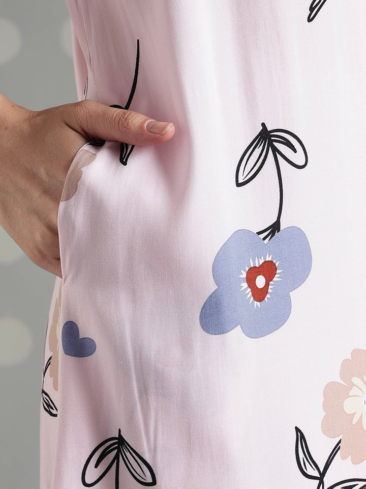 Rosy floral cool sleeveless nighty for women