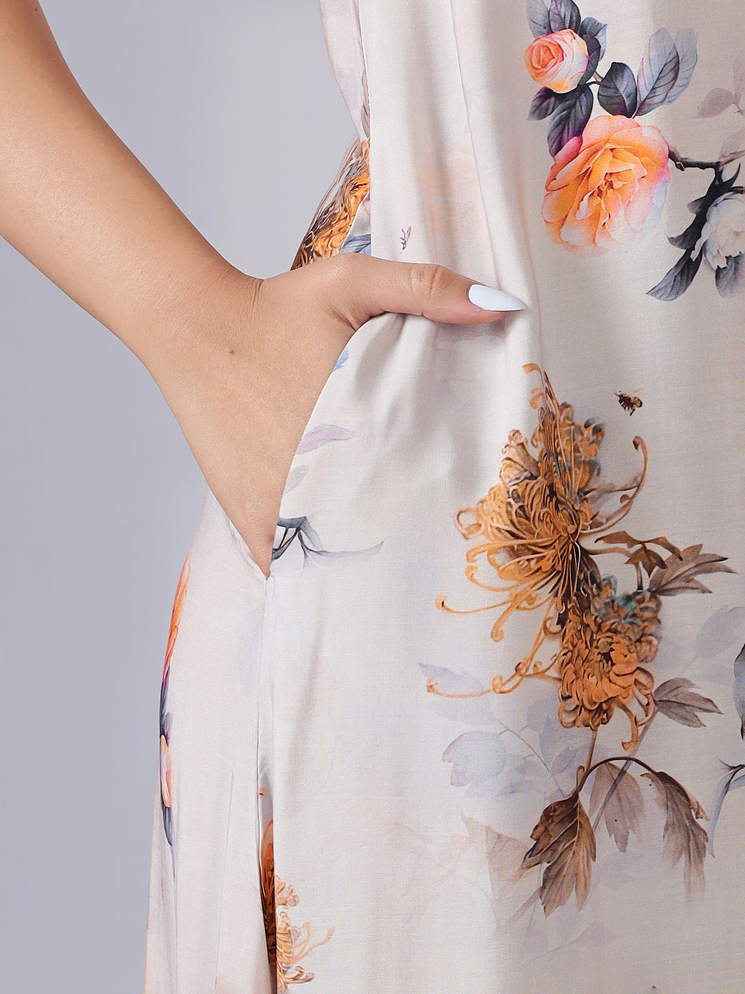 Rayon floral premium quality ash grey nighty for women