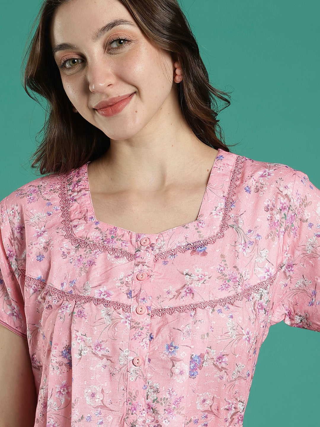 Baby pink premimum quality cotton blend nighty for women